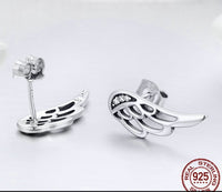 925 Sterling Silver  Feather Fairy Wings Stud Earrings Silver for Women Fashion Silver Jewelry Christmas