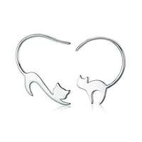 925 Sterling Silver Cute Little Cat Drop Earrings