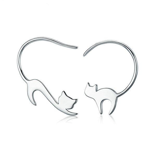 925 Sterling Silver Cute Little Cat Drop Earrings