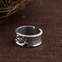 100% Real 999 Pure Silver Jewelry Buddhistic Sutra Open Rings for Women Lover Anniversary Gifts