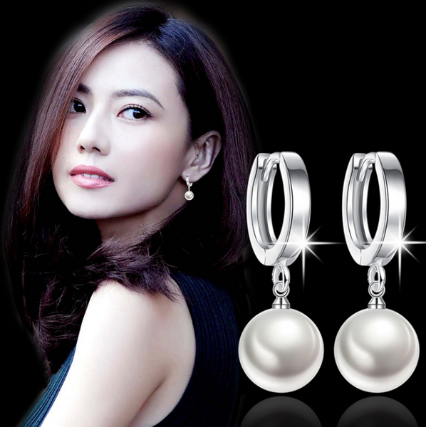 White Pearl Pendant Earrings For Women Ladies Wedding Engagement 925 Jewelry