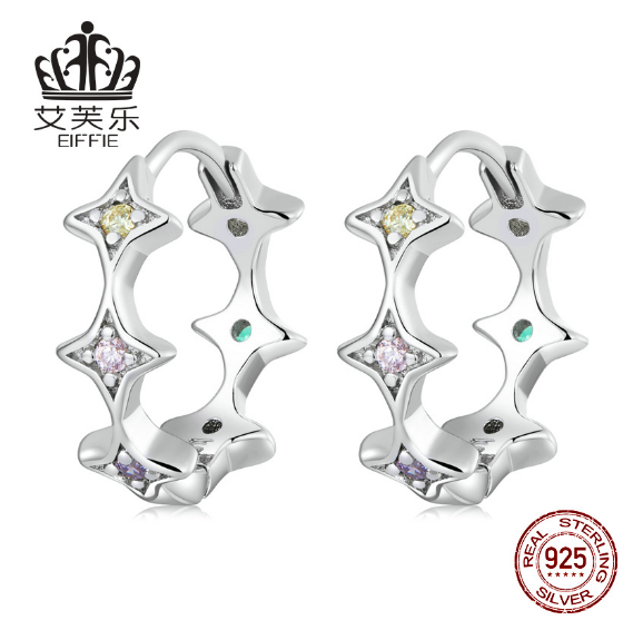 Avele Mans Star Sterling Silver S925 Ear Buckle Color Zircon Platinum Plated Simple Star Earrings