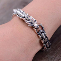 925 Silver-Plated Retro Dragon Head Keel Bracelet Hip-Hop Domineering Exaggerated Punk Hand Jewelry