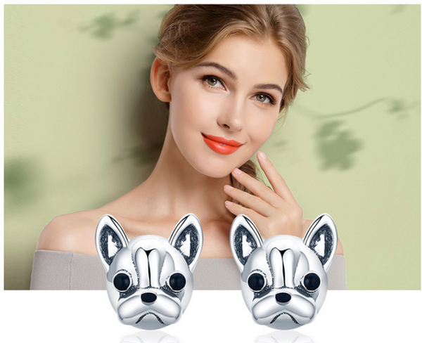 Avele New S925 Sterling Silver Animal Earrings French Bulldog Plain Silver Earrings Earrings Drop Oil SCE283