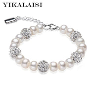 YIKALAISI Charm Bracelet Natural Freshwater Pearl 925 Sterling Silver