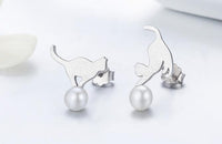 925 Sterling Silver Naughty Cat Play Ball Drop Earrings