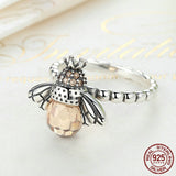 100% Authentic 925 Sterling Silver Orange Wing Animal Bee Finger Ring for Woman Sterling Silver Jewelry Christmas SCR025