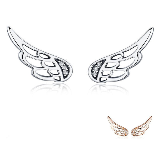 925 Sterling Silver  Feather Fairy Wings Stud Earrings Silver for Women Fashion Silver Jewelry Christmas