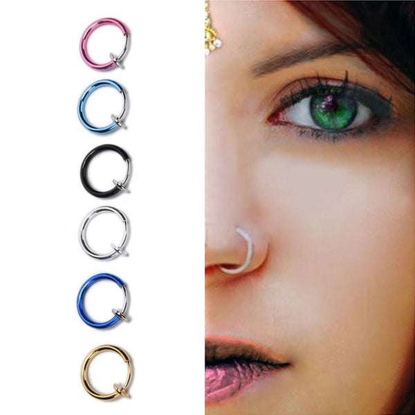 1 Pair 13mm Punk Goth False Hoop Earrings Septum Clip on Boby Nose Lip Ear Fake Piercing Rings Stud