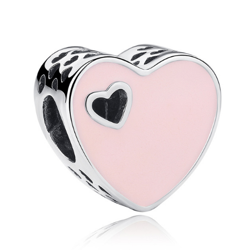 925 Sterling Silver Heart Shape Love Beads Fit Charms Bracelet PAS036