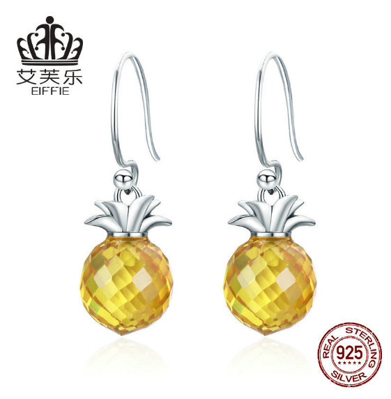 Ai Fule New S925 Sterling Silver Women's Earrings Simple Pineapple Earrings Inlaid Zircon Earrings SCE265