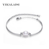 YIKALAISI 925 Sterling Silver Charm Bracelet Bangles Pearl Jewelry