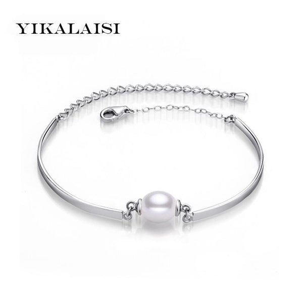 YIKALAISI 925 Sterling Silver Charm Bracelet Bangles Pearl Jewelry