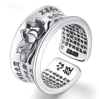 100% Real 999 Pure Silver Jewelry Buddhistic Sutra Open Rings for Women Lover Anniversary Gifts