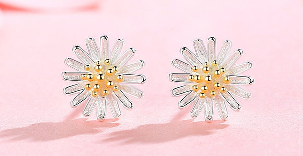 925 sterling silver needle small daisy earrings female small fresh sun flower ear jewelry