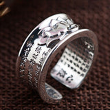 100% Real 999 Pure Silver Jewelry Buddhistic Sutra Open Rings for Women Lover Anniversary Gifts