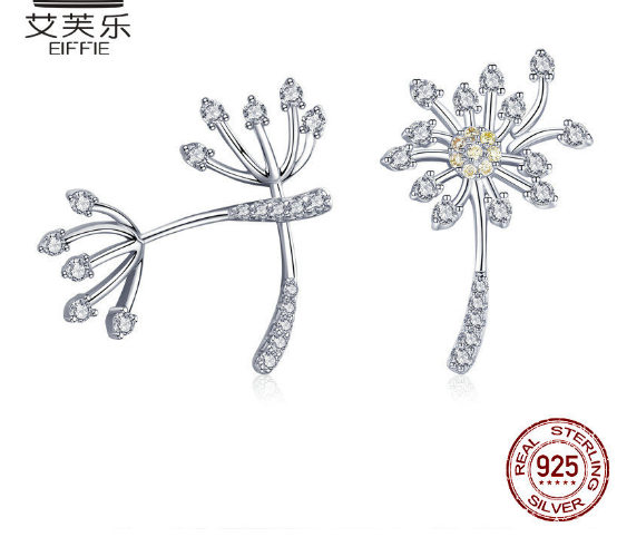 Avele New S925 Sterling Silver Earrings White Dandelion Love Platinum Plated Womens Stud Earrings SCE506