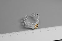 925 Sterling Silver Handmade Jewelry Adjustable Open Ring Gold Bee Honeycomb