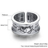 100% Real 999 Pure Silver Jewelry Buddhistic Sutra Open Rings for Women Lover Anniversary Gifts