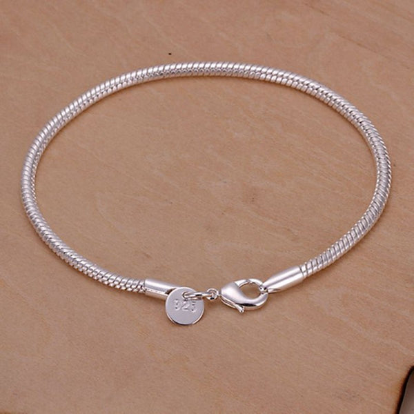 Wholesale silver bracelet, 925 fashion silver plated jewelry 3mm Snake Bone Bracelet